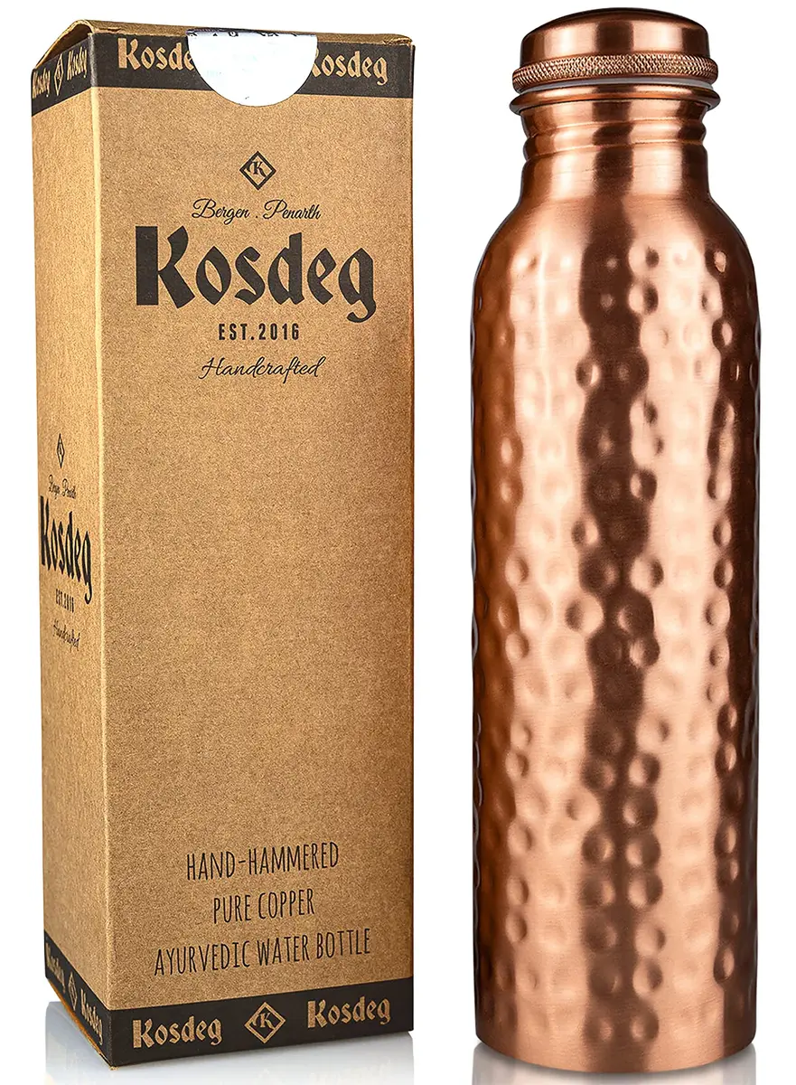 Kosdeg Copper Water Bottle - 34 Oz Extra Large | Pure Copper Ayurvedic Vessel for Drinking - main product image