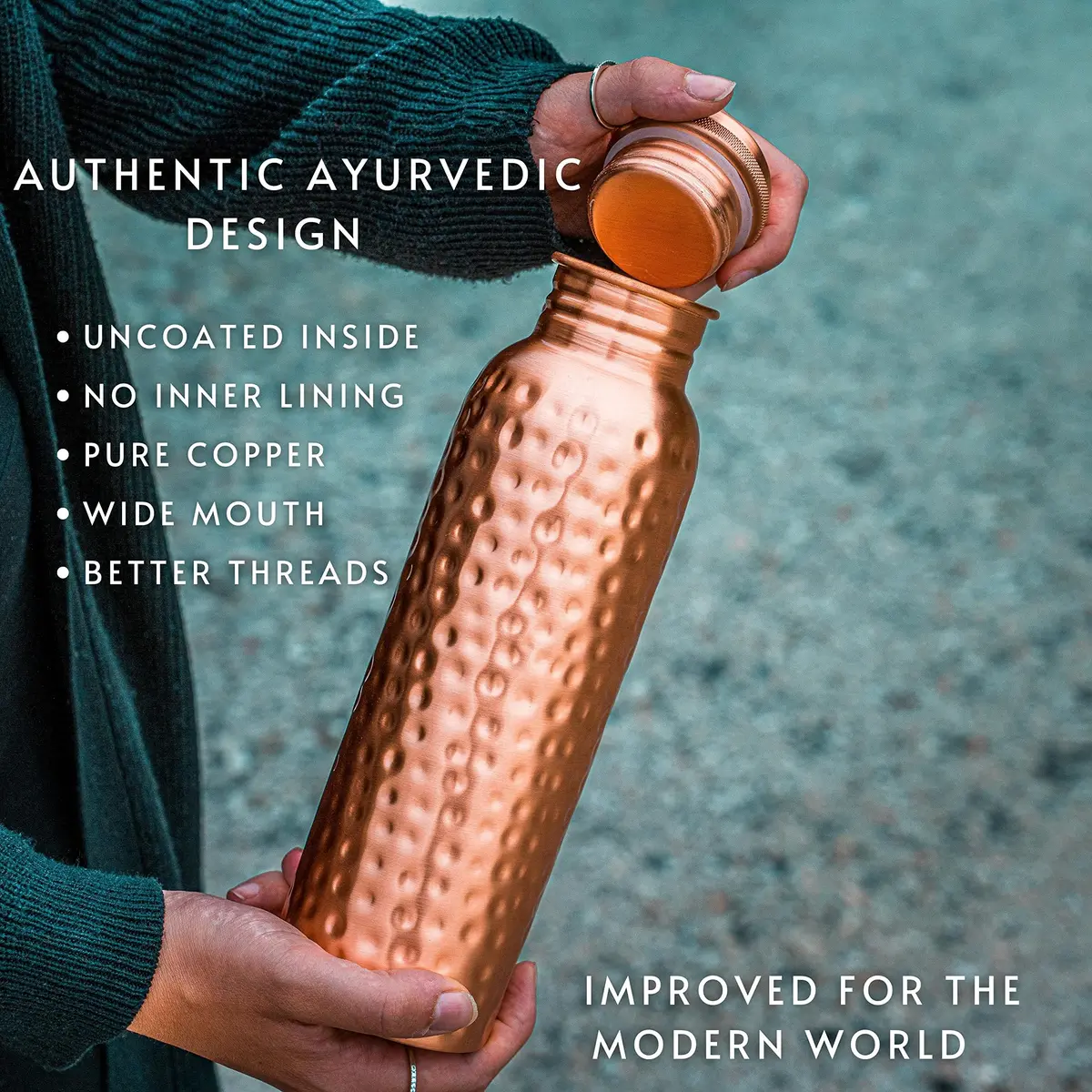 Kosdeg Copper Water Bottle - 34 Oz Extra Large | Pure Copper Ayurvedic Vessel for Drinking - view 6
