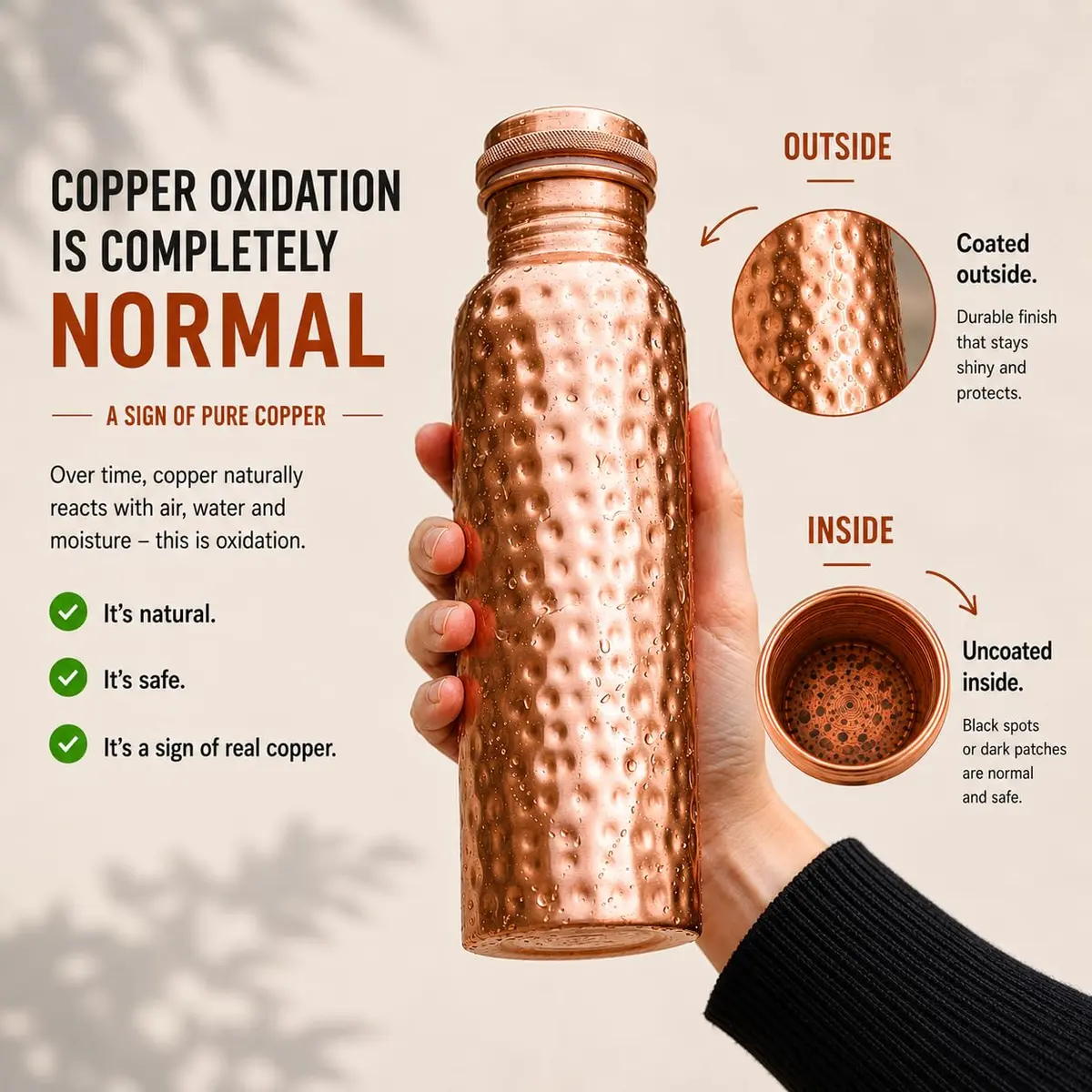 Kosdeg Copper Water Bottle - 34 Oz Extra Large | Pure Copper Ayurvedic Vessel for Drinking - view 2