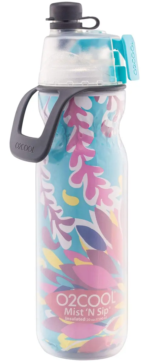 O2COOL Mist N Sip 20 oz (591 ml) Misting Sports Water Bottle Tropical | Insulated Double-Wall Design - main product image