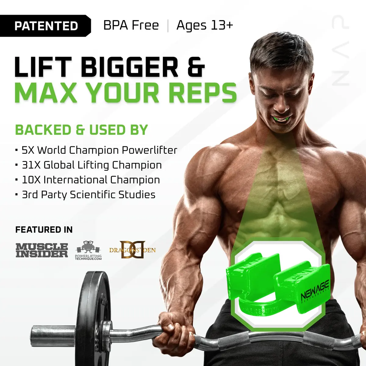 New Age Performance 6DS Weightlifting Mouthpiece | Heavy Lifting Jaw Stabilizer for Strength & Reps - view 2