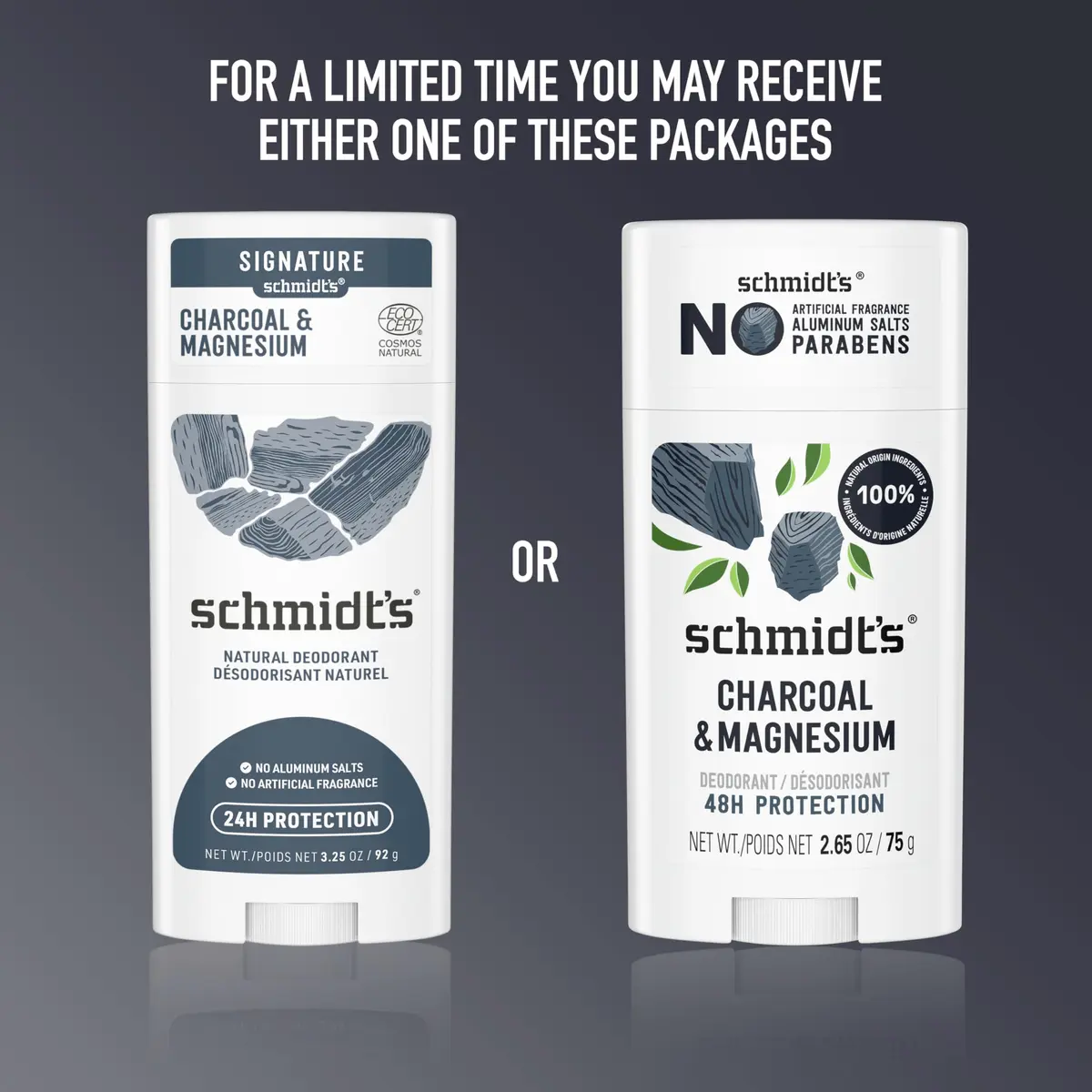Schmidt's Vegan Deodorant Charcoal & Magnesium Stick 75g (2.65 oz) | 24-Hour Odor Protection - view 3