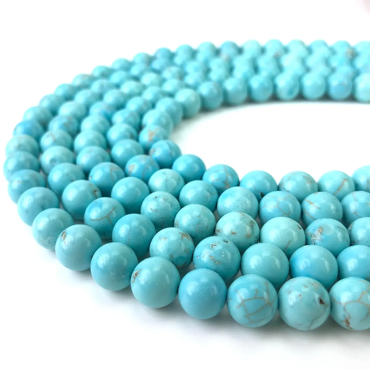 LIFAVOVY 6mm Blue Turquoise Beads Round Gemstone for Jewelry Making (60-64pcs/strand) | Natural Healing & Crafting - main product image