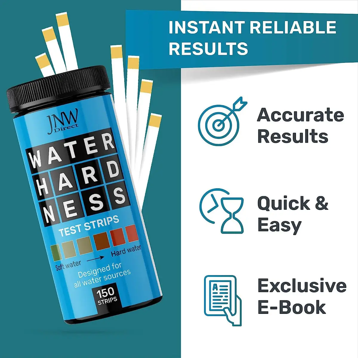 JNW Direct Water Hardness Test Strips 150 Count | Test Tap, Well, Softened Water - view 2