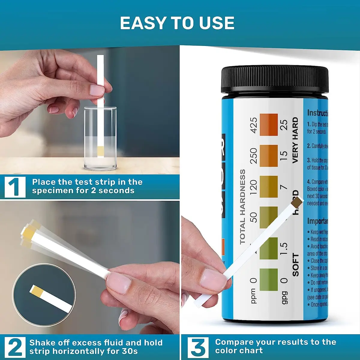 JNW Direct Water Hardness Test Strips 150 Count | Test Tap, Well, Softened Water - view 4