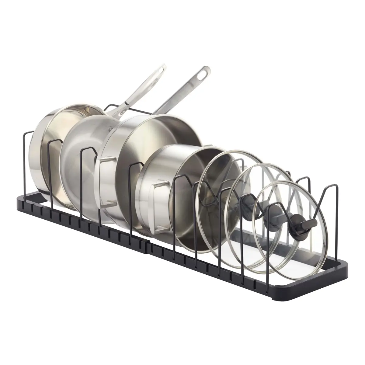 YAMAZAKI Adjustable Lid & Pan Organizer | Modern Steel Kitchen Storage Shelf Rack in Black - main product image