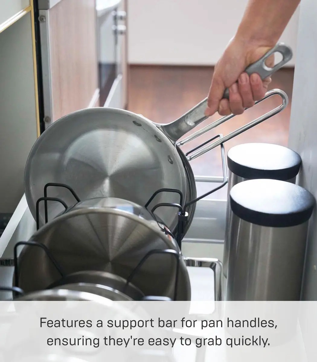 YAMAZAKI Adjustable Lid & Pan Organizer | Modern Steel Kitchen Storage Shelf Rack in Black - view 5