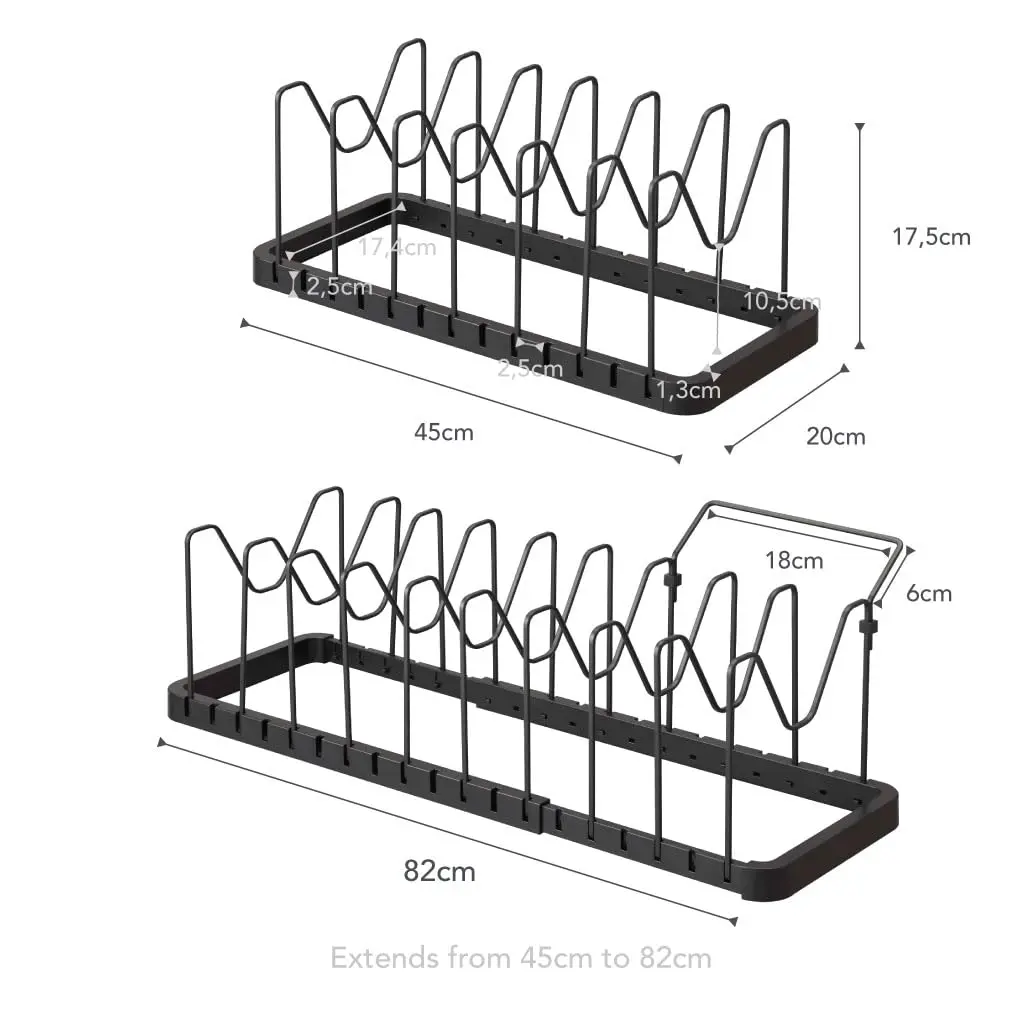 YAMAZAKI Adjustable Lid & Pan Organizer | Modern Steel Kitchen Storage Shelf Rack in Black - view 9