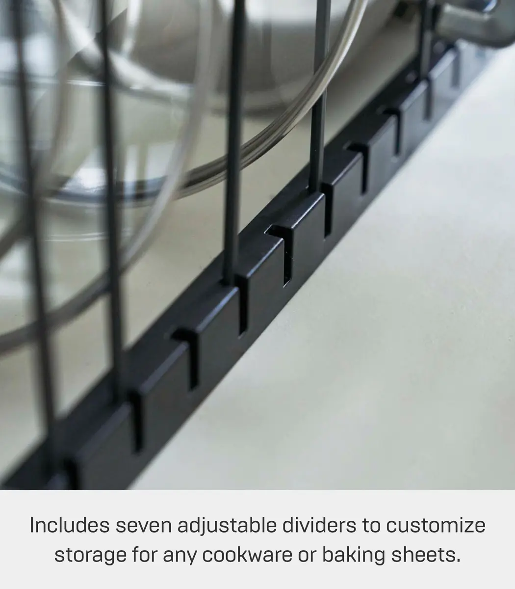 YAMAZAKI Adjustable Lid & Pan Organizer | Modern Steel Kitchen Storage Shelf Rack in Black - view 3