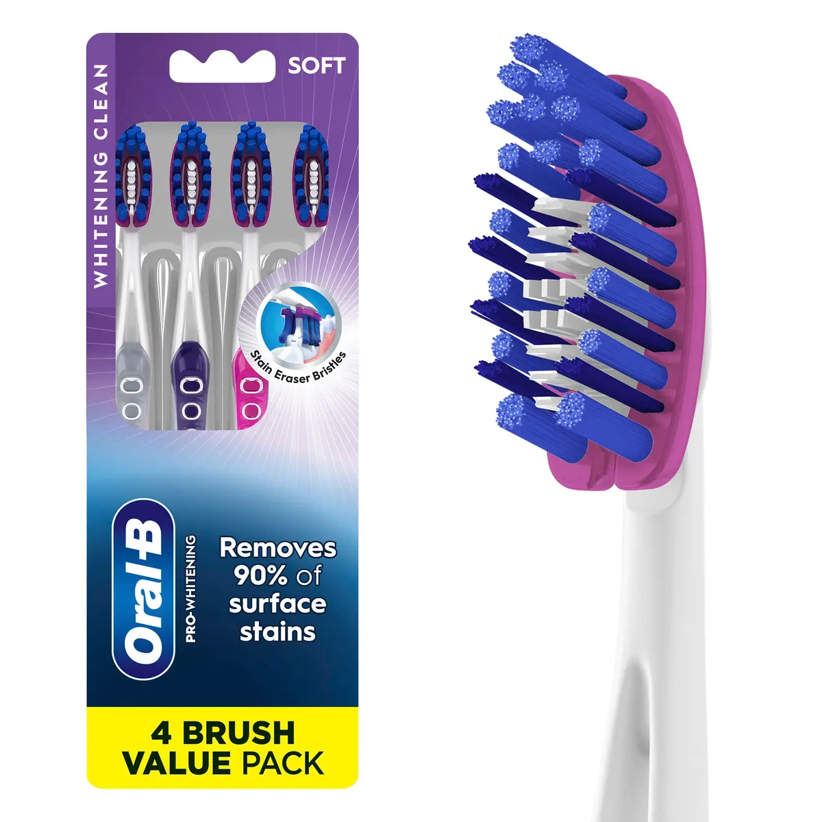 Oral-B 3D White Deep Stain Remover Toothbrushes, 4 Count Soft | Removes 90% of Surface Stains - main product image