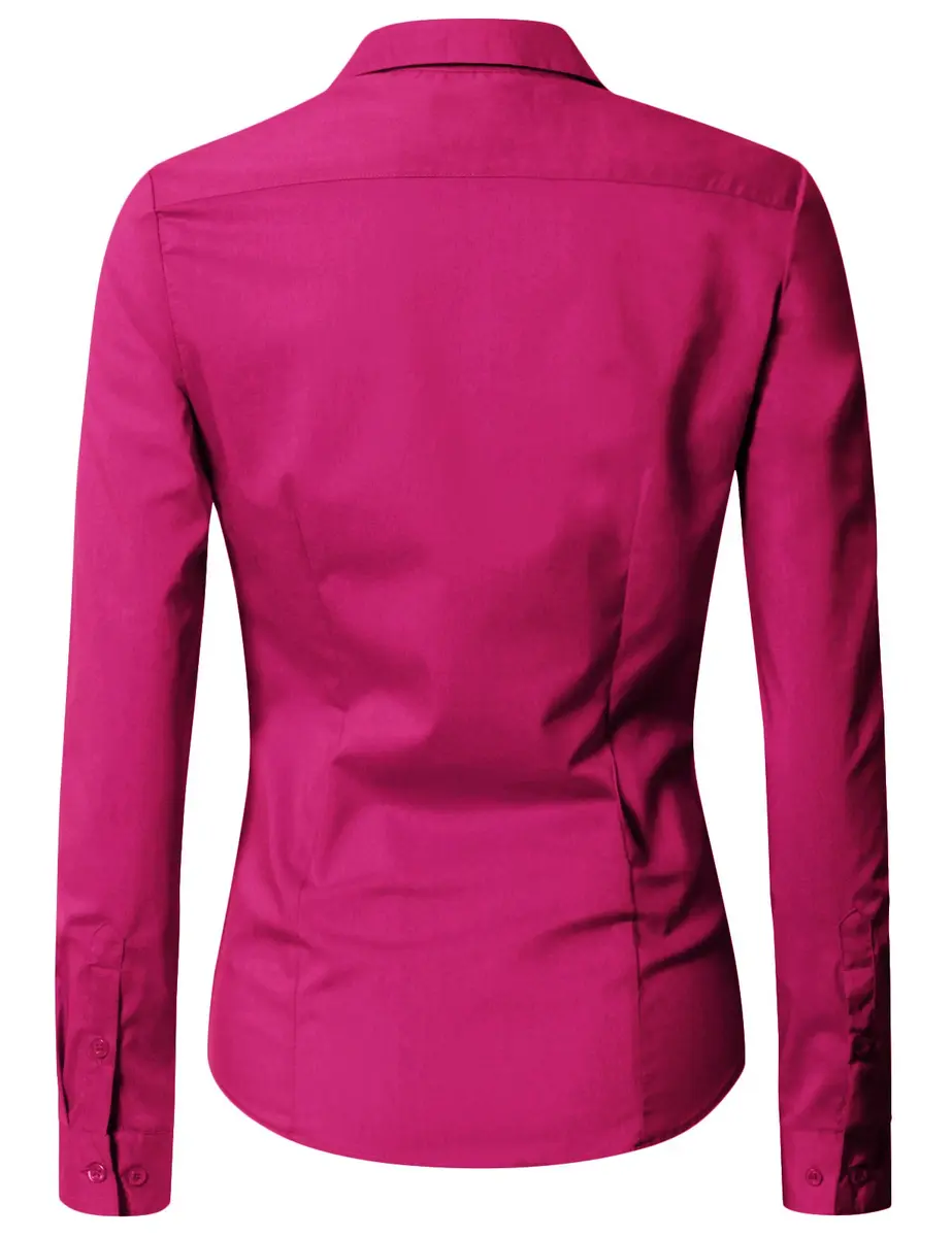 EZEN Womens Slim-Fit Long-Sleeve Stretchy Button-Down Collared Shirt Blouse (WBDS003-DEEP Pink-XL) | Slim Fit, Cotton & Spandex, Perfect for Indian Climate - view 5