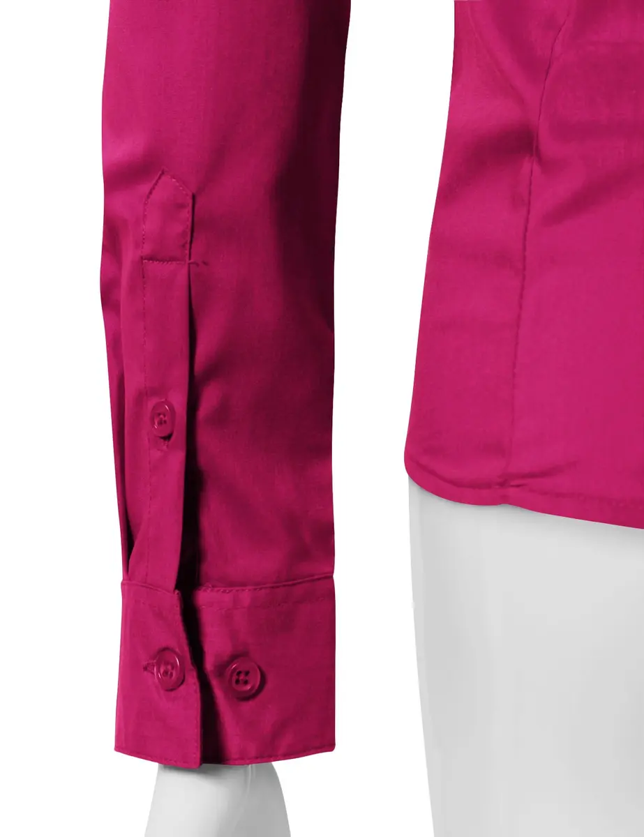 EZEN Womens Slim-Fit Long-Sleeve Stretchy Button-Down Collared Shirt Blouse (WBDS003-DEEP Pink-XL) | Slim Fit, Cotton & Spandex, Perfect for Indian Climate - view 2
