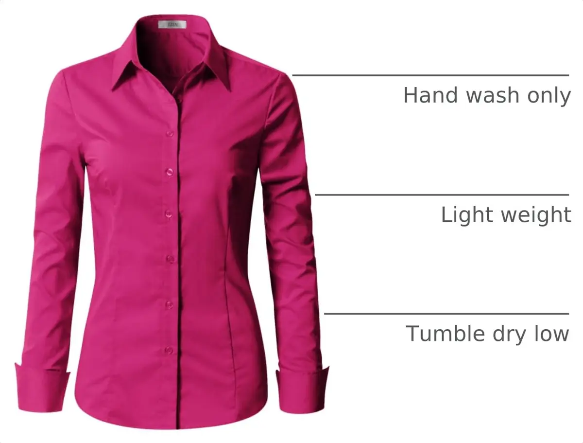 EZEN Womens Slim-Fit Long-Sleeve Stretchy Button-Down Collared Shirt Blouse (WBDS003-DEEP Pink-XL) | Slim Fit, Cotton & Spandex, Perfect for Indian Climate - view 4
