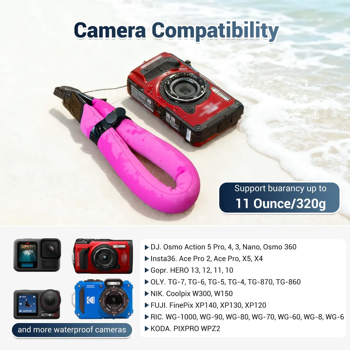 JJC Waterproof Floating Camera Wrist Strap Red | Keeps Gear Afloat & Visible, Adjustable, Quick-Release - view 3
