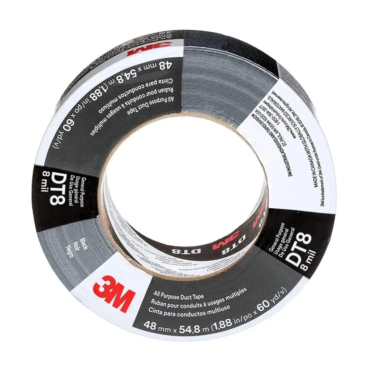 3M All Purpose Duct Tape DT8 Black 1.88 in x 60 yd (169.9 m) | Strong Cloth-Backed Tape for Repairs - main product image