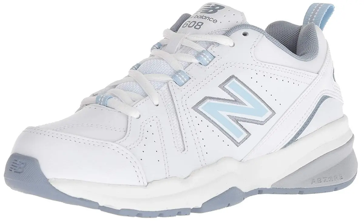 New Balance Women's 608 V5 Casual Comfort Cross Trainer, White/Light Blue, 6.5 | Supportive & Durable - main product image