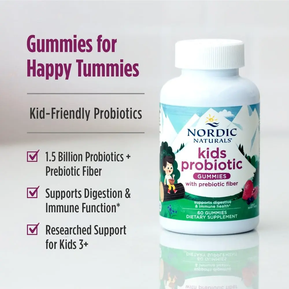 Nordic Naturals Kids Nordic Flora Probiotic Gummies, 60 Count | 1.5B CFU & Prebiotic Fiber for Digestive Balance - view 3