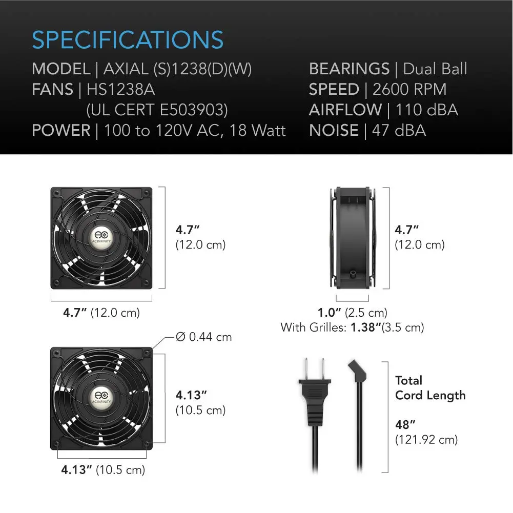 AC Infinity AXIAL S1238D Dual 120mm Muffin Fan with Speed Controller | High Airflow, UL Certified - view 6