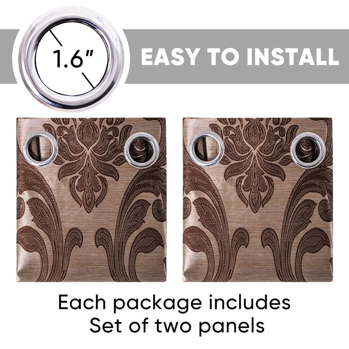 NAPEARL Brown Damask Curtains 52x108 Inches | Victorian Jacquard Living Room Drapes - view 6