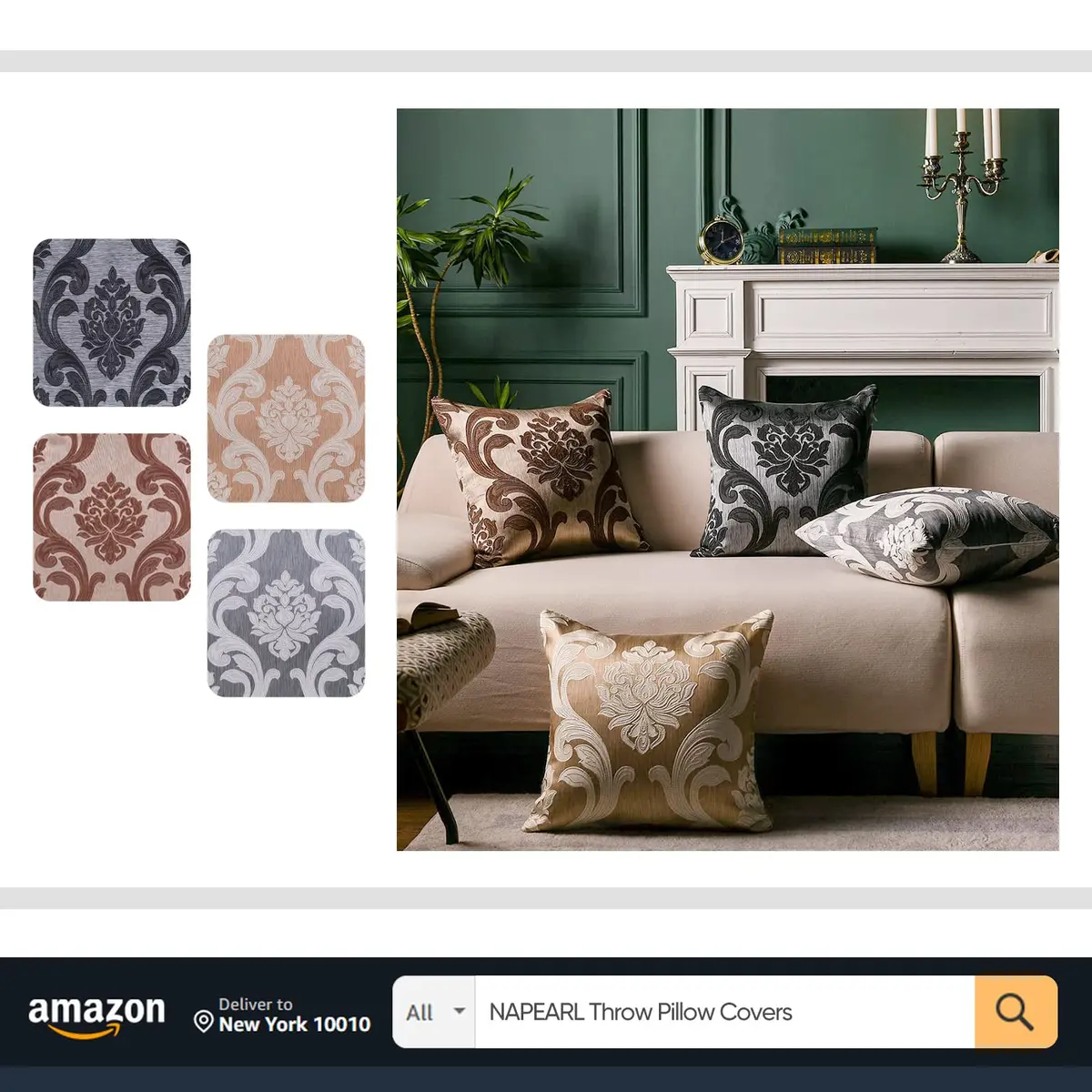 NAPEARL Brown Damask Curtains 52x108 Inches | Victorian Jacquard Living Room Drapes - view 7