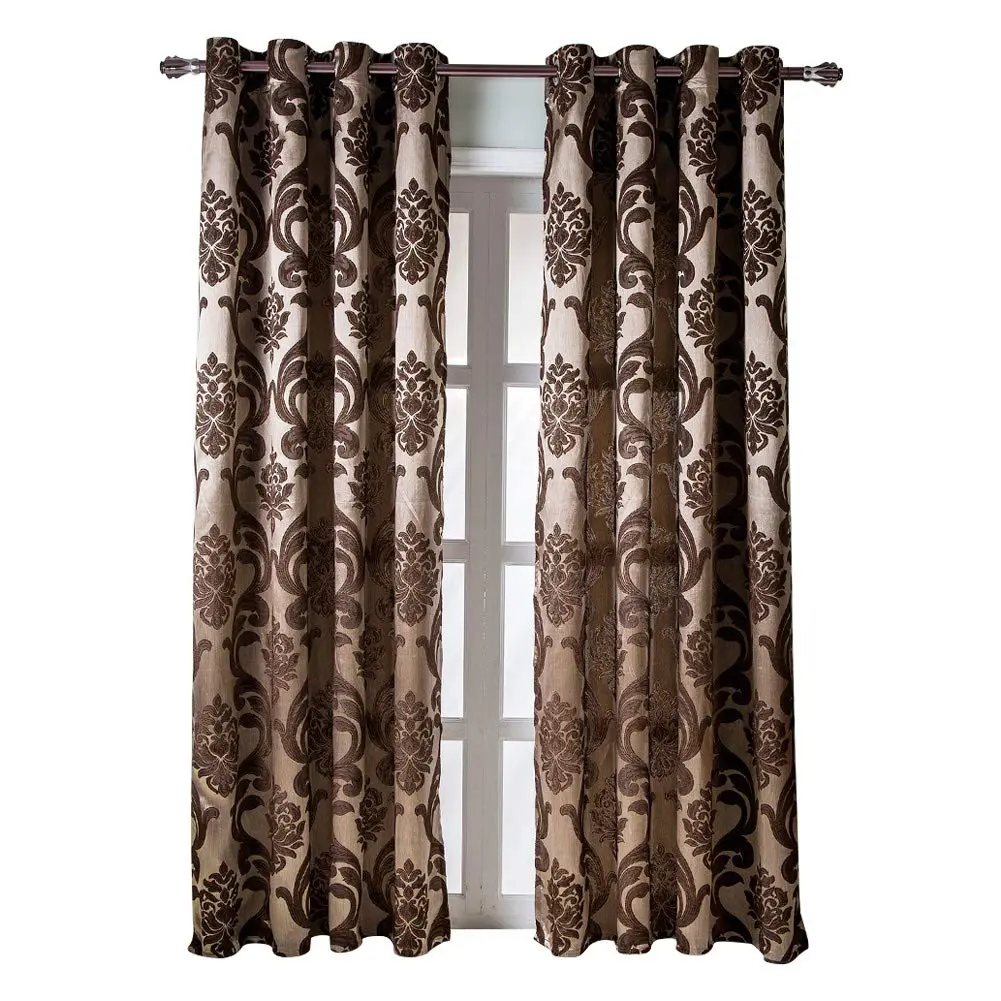 NAPEARL Brown Damask Curtains 52x108 Inches | Victorian Jacquard Living Room Drapes - view 8