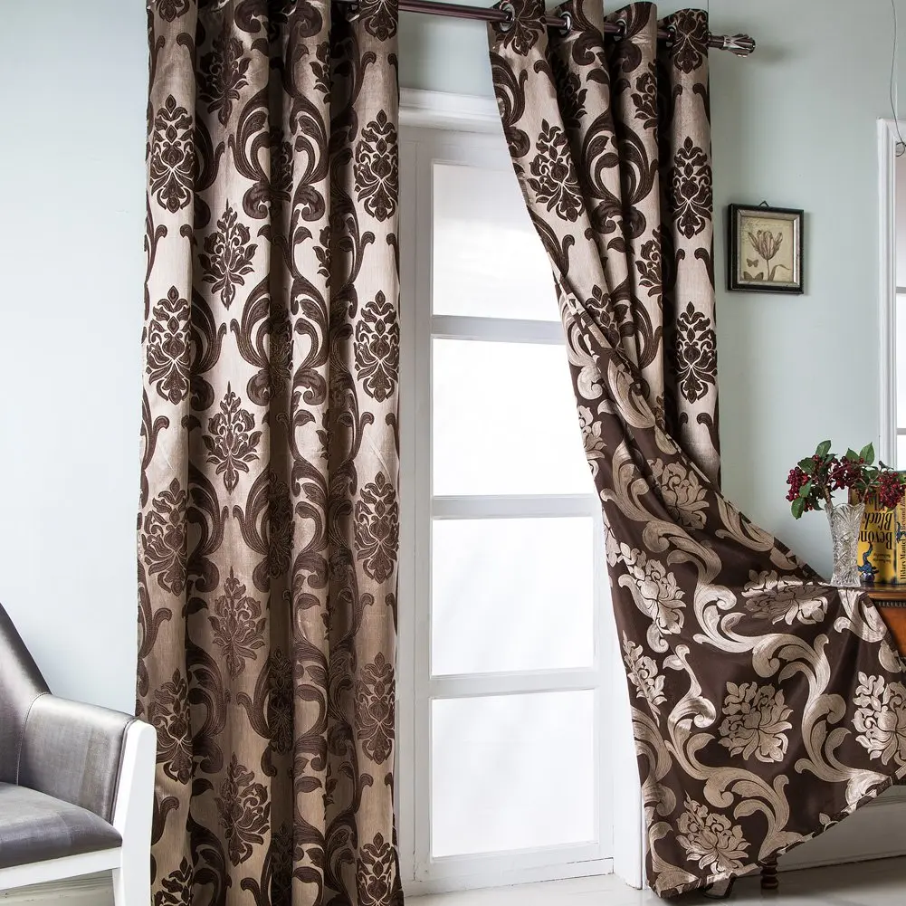 NAPEARL Brown Damask Curtains 52x108 Inches | Victorian Jacquard Living Room Drapes - view 2