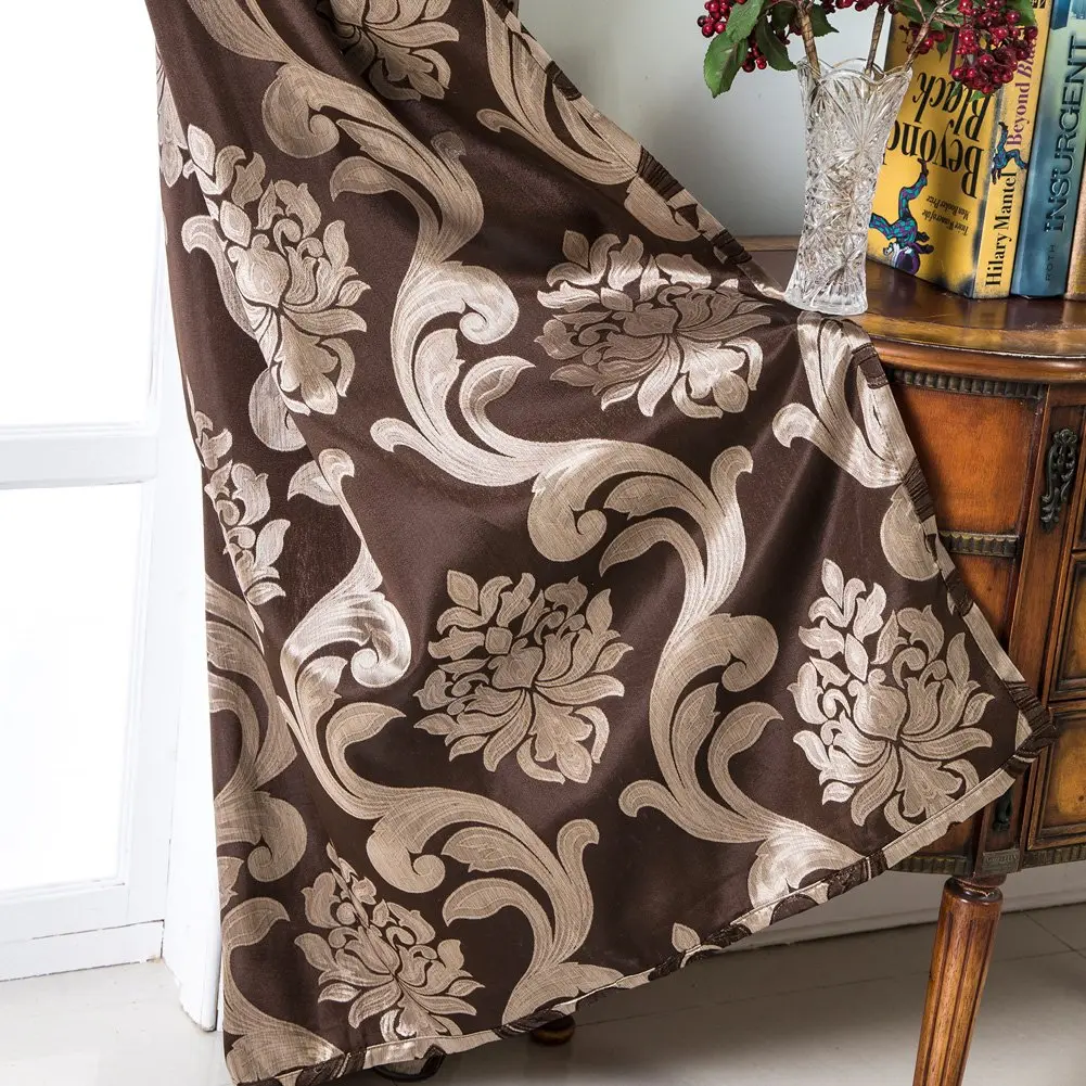NAPEARL Brown Damask Curtains 52x108 Inches | Victorian Jacquard Living Room Drapes - view 4