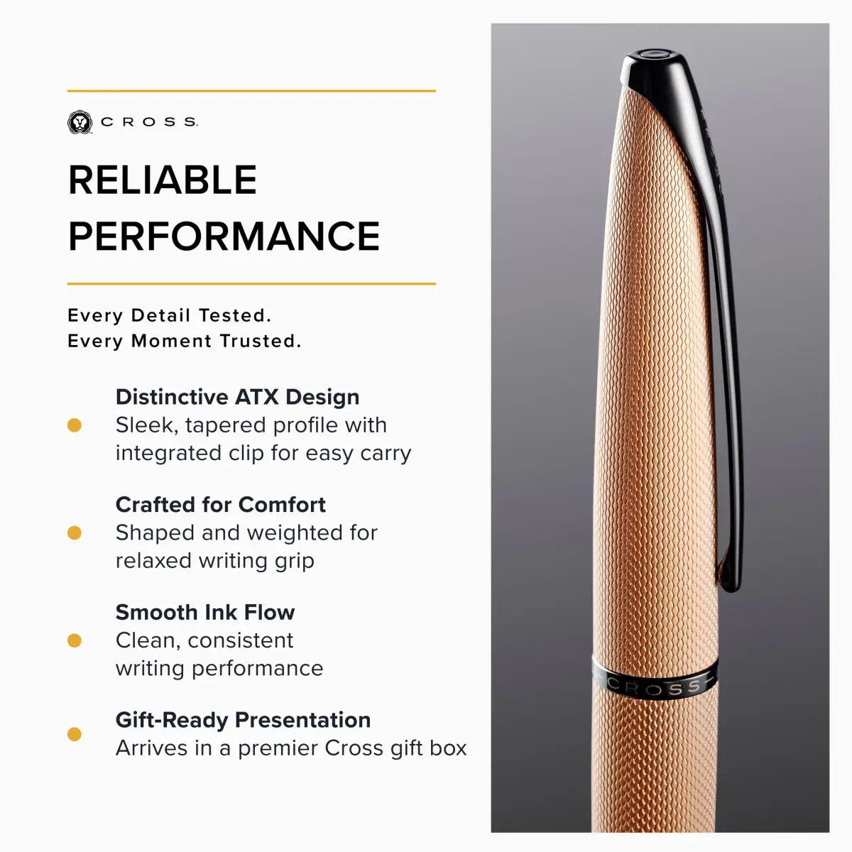 Cross ATX Brushed Rose Gold Ballpoint Pen, Medium Point, Black Ink | Smooth Writing, Refillable, Gift Box - view 5