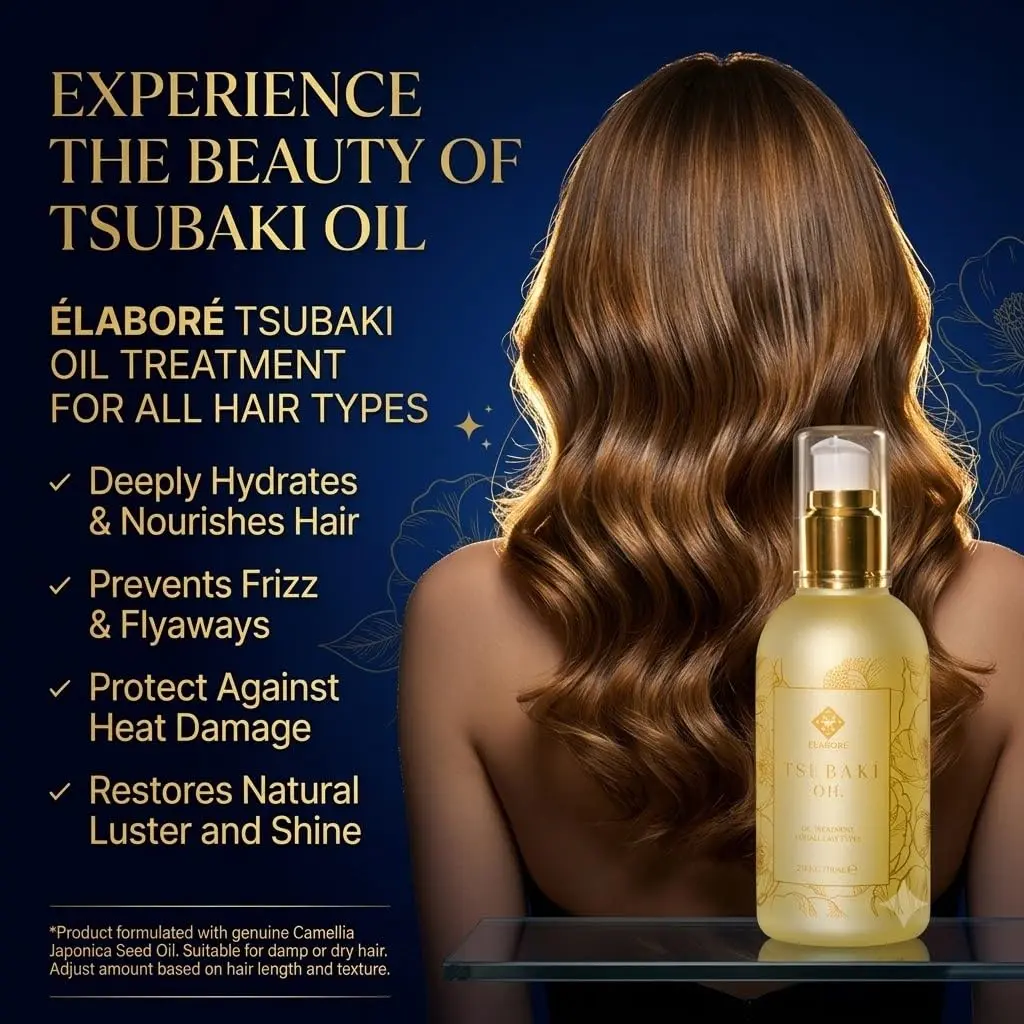 Elabore Tsubaki Oil 115ml (3.88 fl.oz) | Nourishing Hair Treatment for Dry Hair - view 3