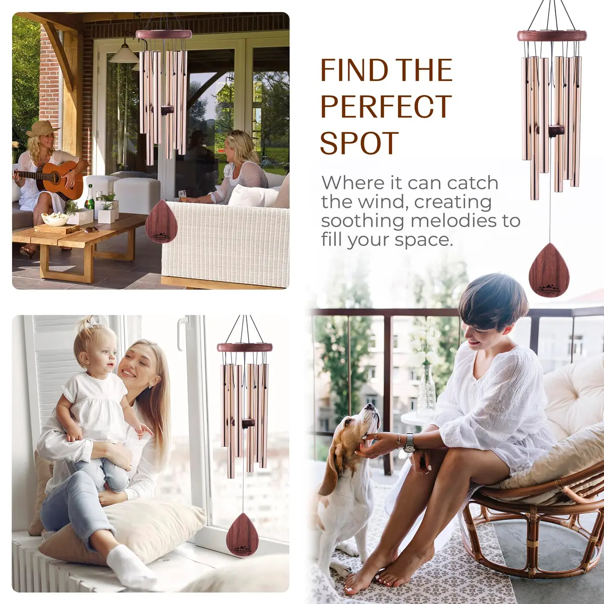 UpBlend Outdoors Havasu Bronze Aluminum Wind Chime 71cm (28") | Hand-Tuned E Major Pentatonic Scale - view 4