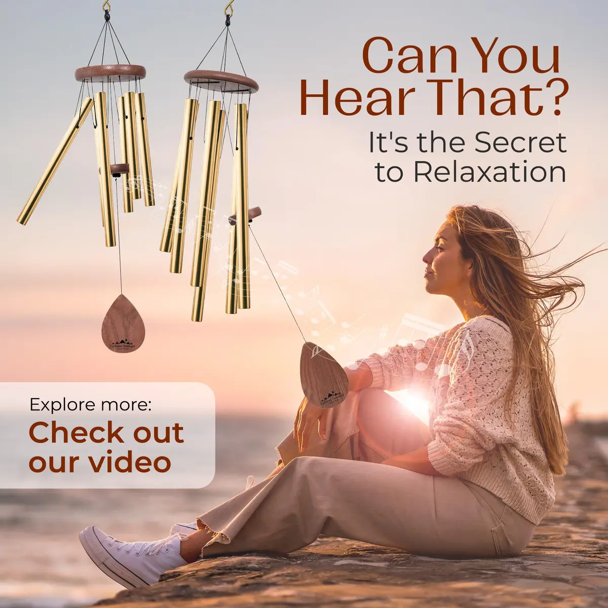 UpBlend Outdoors Havasu Bronze Aluminum Wind Chime 71cm (28") | Hand-Tuned E Major Pentatonic Scale - view 5