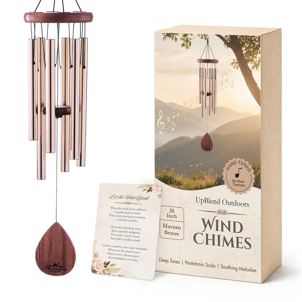 UpBlend Outdoors Havasu Bronze Aluminum Wind Chime 71cm (28") | Hand-Tuned E Major Pentatonic Scale - main product image
