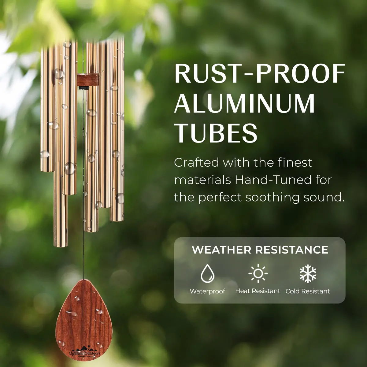 UpBlend Outdoors Havasu Bronze Aluminum Wind Chime 71cm (28") | Hand-Tuned E Major Pentatonic Scale - view 3