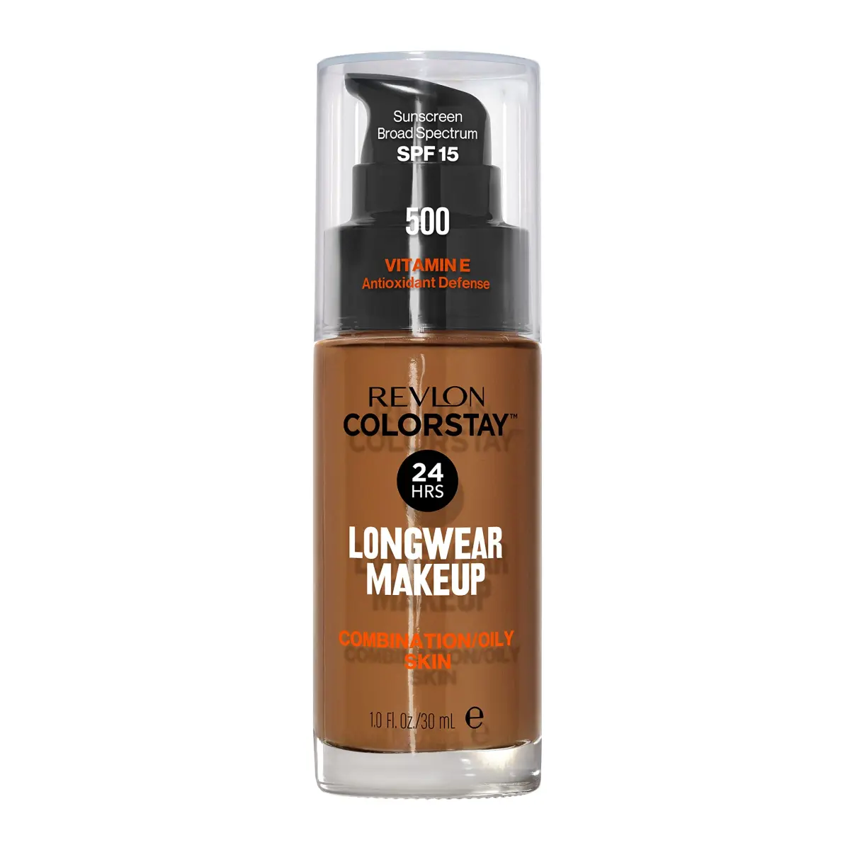 Revlon Colorstay Longwear Makeup for Combination/Oily Skin, 500 Walnut, 29.57 ml (1 fl oz) | 24-Hour Matte Finish with SPF 15 - main product image