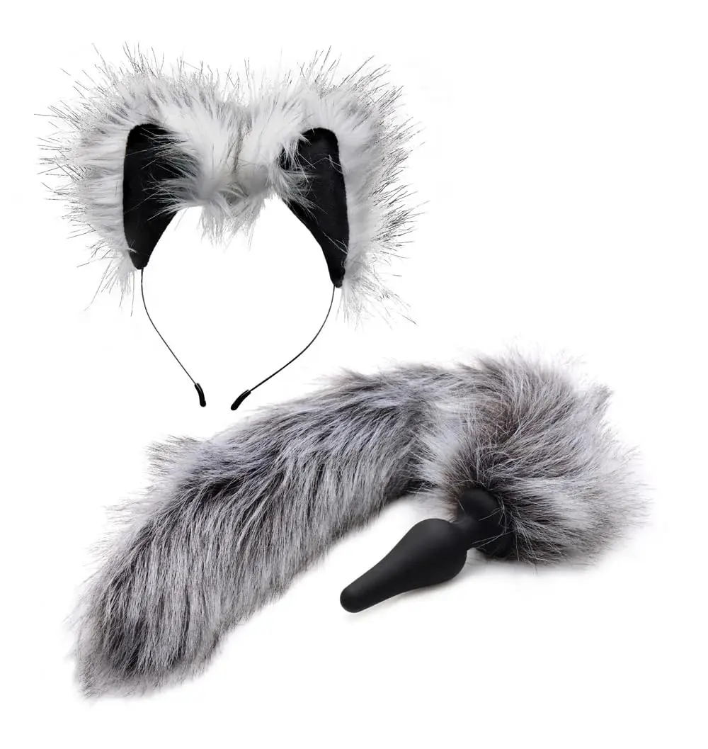 Tailz Grey Wolf Tail Anal Plug and Ears Set 19 inch | Perfect for Role Play - main product image