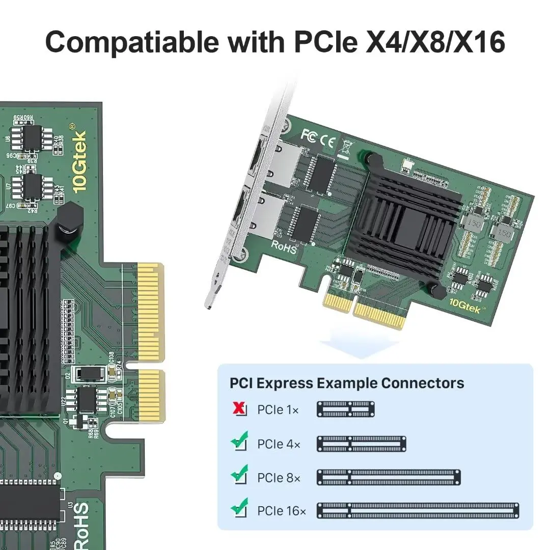 10Gtek Gigabit Ethernet Network Card I350-GE-2T-X4 Dual RJ45 Ports 1Gbps PCIe 2.0 X4 | Intel I350AM2 Controller - view 4