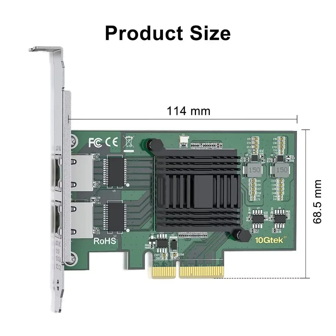 10Gtek Gigabit Ethernet Network Card I350-GE-2T-X4 Dual RJ45 Ports 1Gbps PCIe 2.0 X4 | Intel I350AM2 Controller - view 5