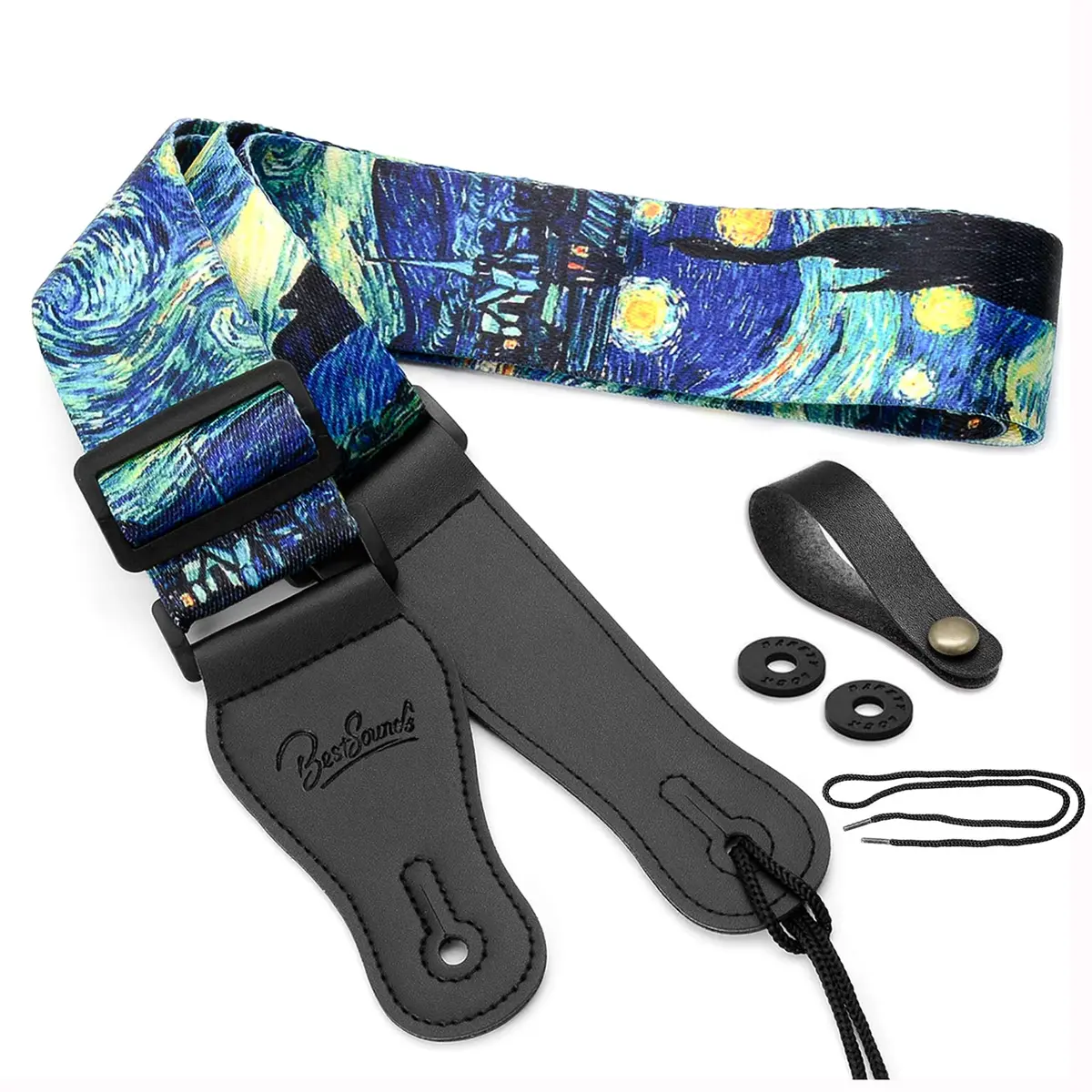 BestSounds Van Gogh Starry Night Guitar Strap Includes Strap Button & 2 Strap Locks, Adjustable Guitar Shoulder Strap For Bass, Electric & Acoustic Guitar - main product image