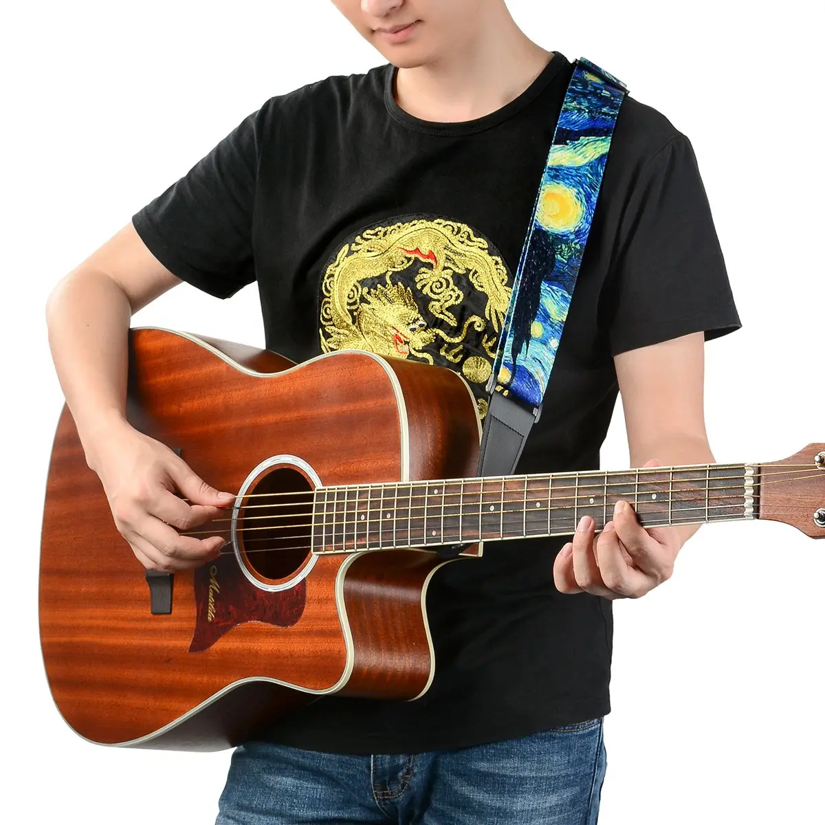 BestSounds Van Gogh Starry Night Guitar Strap Includes Strap Button & 2 Strap Locks, Adjustable Guitar Shoulder Strap For Bass, Electric & Acoustic Guitar - view 6