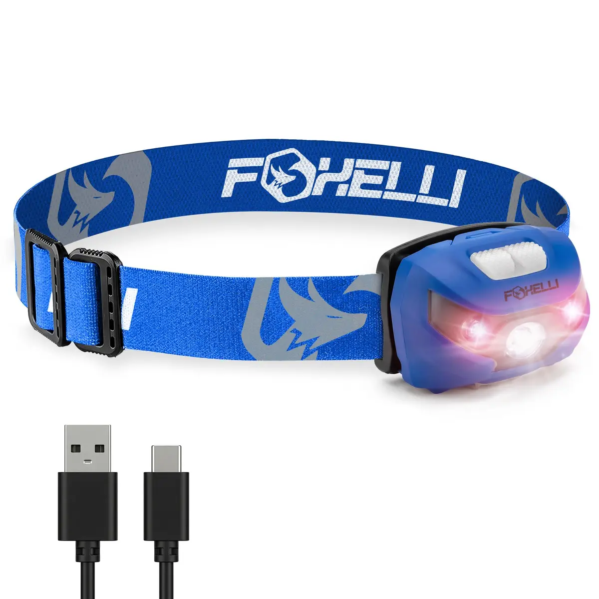 Foxelli USB-C Rechargeable LED Headlamp 160 Lumens | Waterproof, Lightweight & Adjustable for Outdoors & Kids - main product image