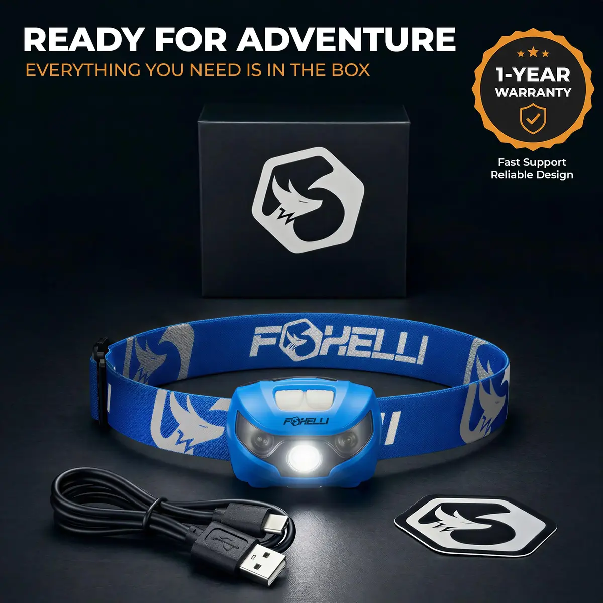 Foxelli USB-C Rechargeable LED Headlamp 160 Lumens | Waterproof, Lightweight & Adjustable for Outdoors & Kids - view 6