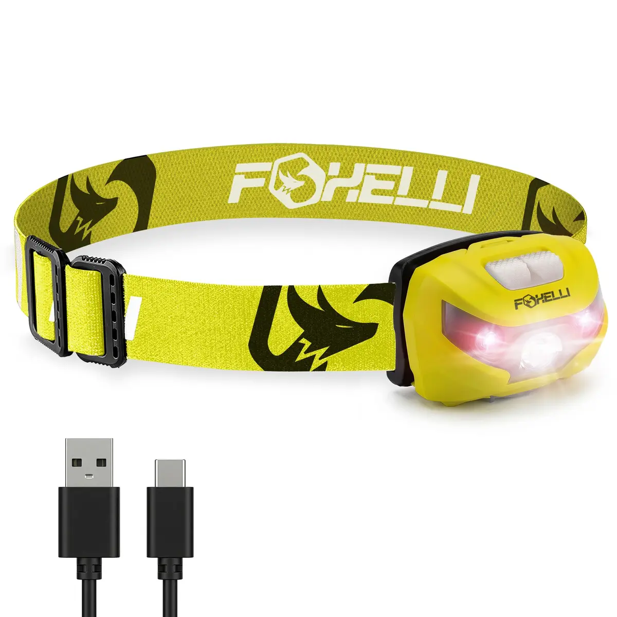 Foxelli USB-C Rechargeable LED Headlamp 160 Lumens | Waterproof, Lightweight & Adjustable for Outdoors & Kids - main product image