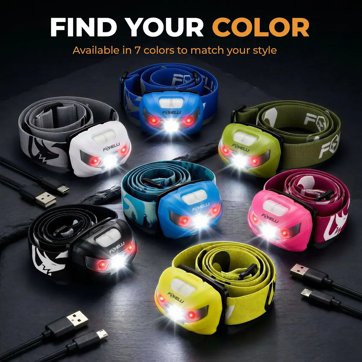 Foxelli USB-C Rechargeable LED Headlamp 160 Lumens | Waterproof, Lightweight & Adjustable for Outdoors & Kids - view 8