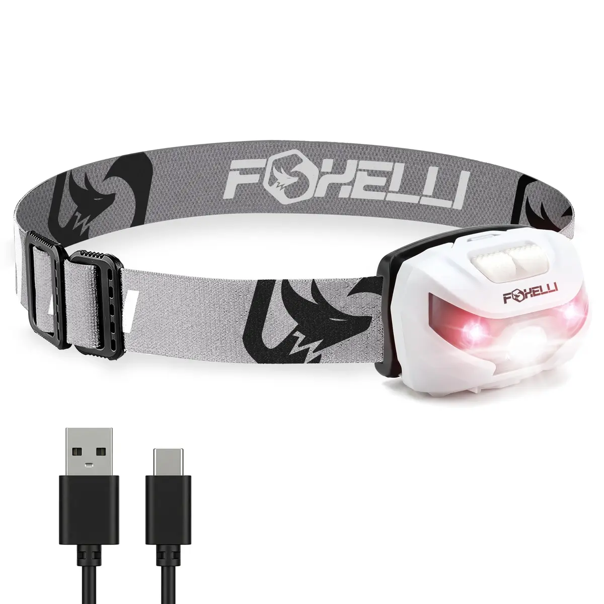 Foxelli USB-C Rechargeable LED Headlamp – Super Bright, Lightweight Head Lamp for Running, Camping, Hiking & Work – Comfortable Fit for Adults & Kids - main product image