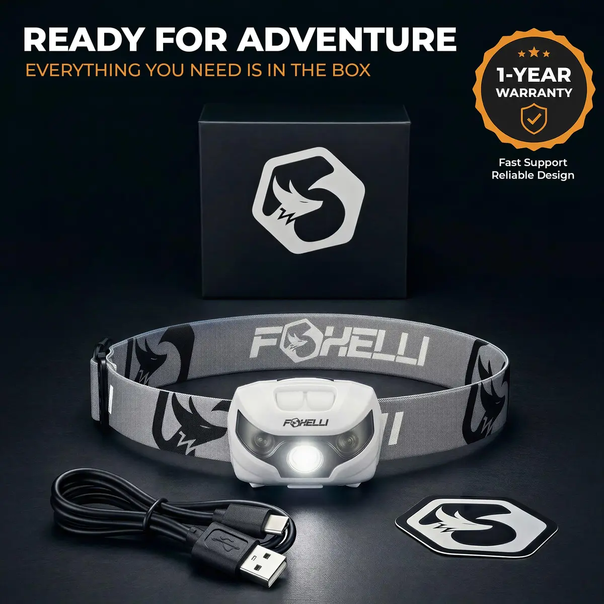 Foxelli USB-C Rechargeable LED Headlamp – Super Bright, Lightweight Head Lamp for Running, Camping, Hiking & Work – Comfortable Fit for Adults & Kids - view 6