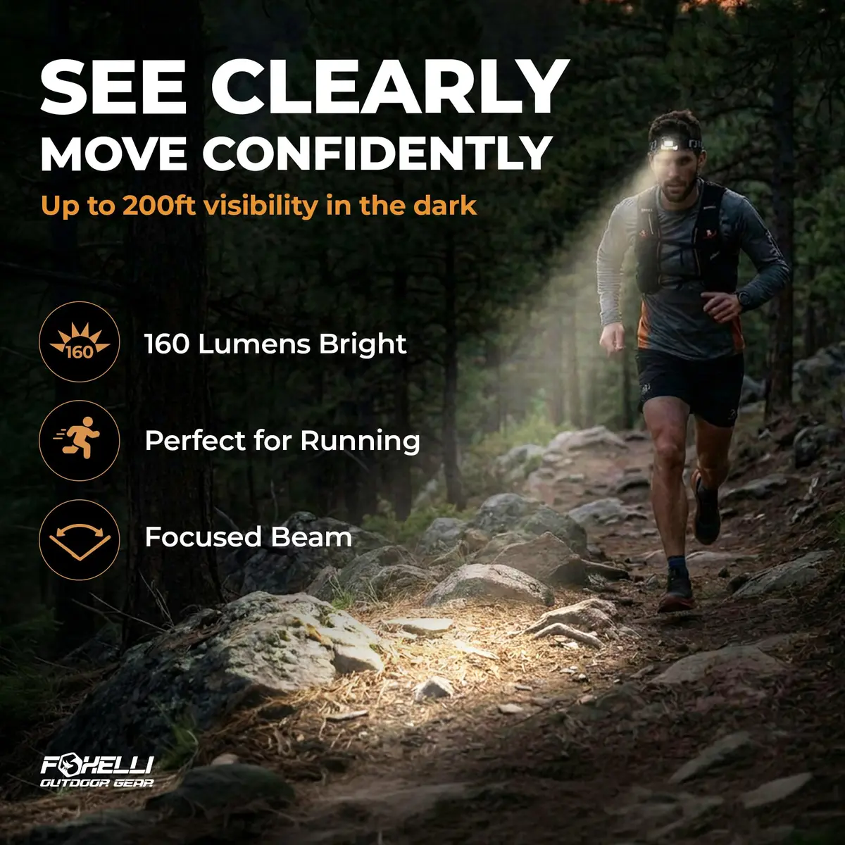 Foxelli USB-C Rechargeable LED Headlamp – Super Bright, Lightweight Head Lamp for Running, Camping, Hiking & Work – Comfortable Fit for Adults & Kids - view 2