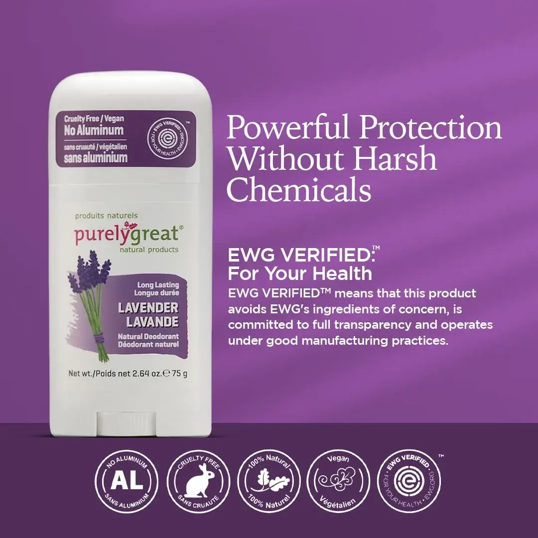 Purelygreat Lavender Scented Natural Deodorant Stick 75g (2.64 oz) | Aluminum-Free Odor Protection - view 7