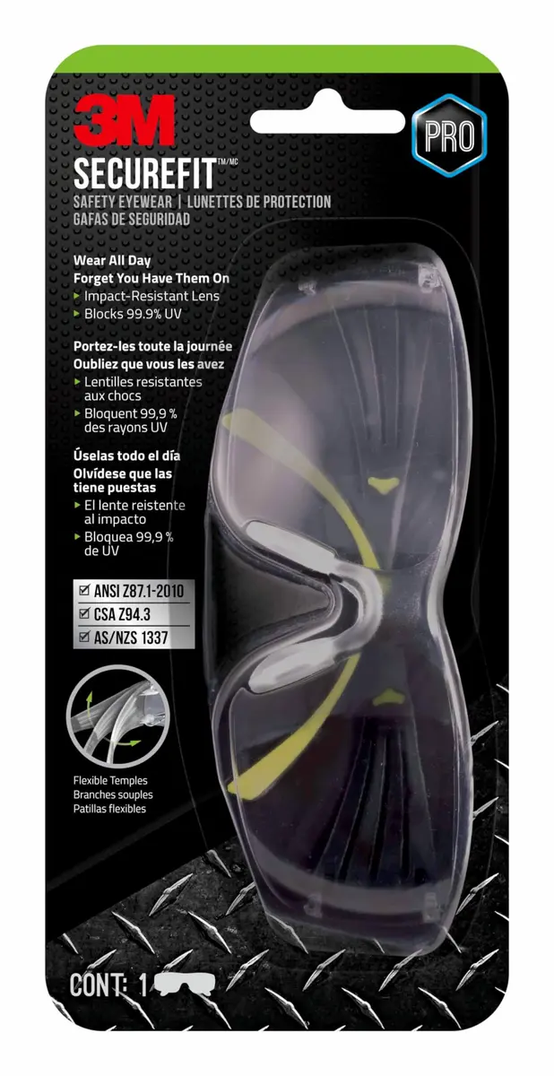 3M SecureFit 400 Safety Eyewear, Clear Anti-Fog, 1 Count (Pack of 1) | Impact-Resistant, Comfortable Fit - main product image