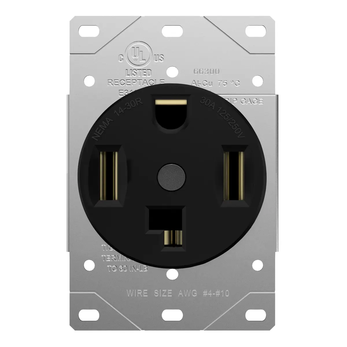 ENERLITES 30A Dryer Outlet, NEMA 14-30R, 125/250V, Black | UL Listed, Copper Only, Indoor/Outdoor - main product image