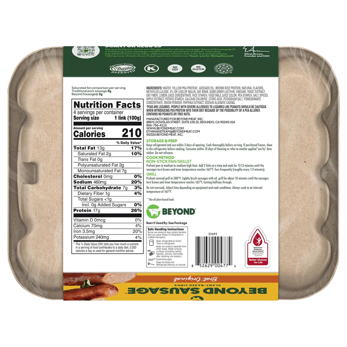 Beyond Meat Alternative Meat Sausage Original Brat 14oz | Plant-Based Protein & No Cholesterol - view 2